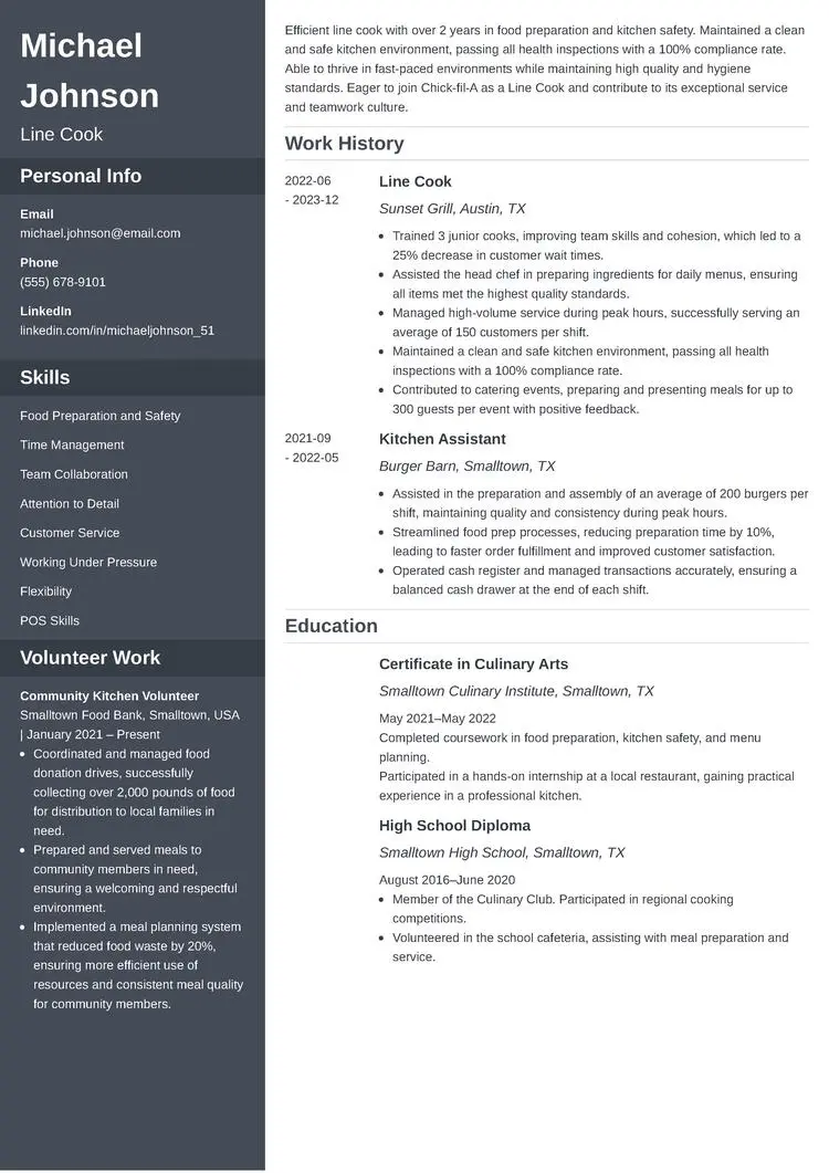 Chick-fil-A resume example