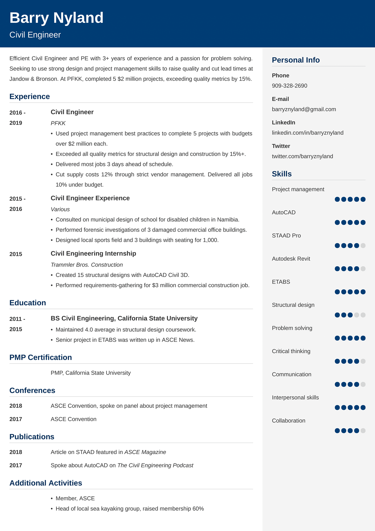 Civil Engineer Resume Sample 20 Examples And Writing Tips
