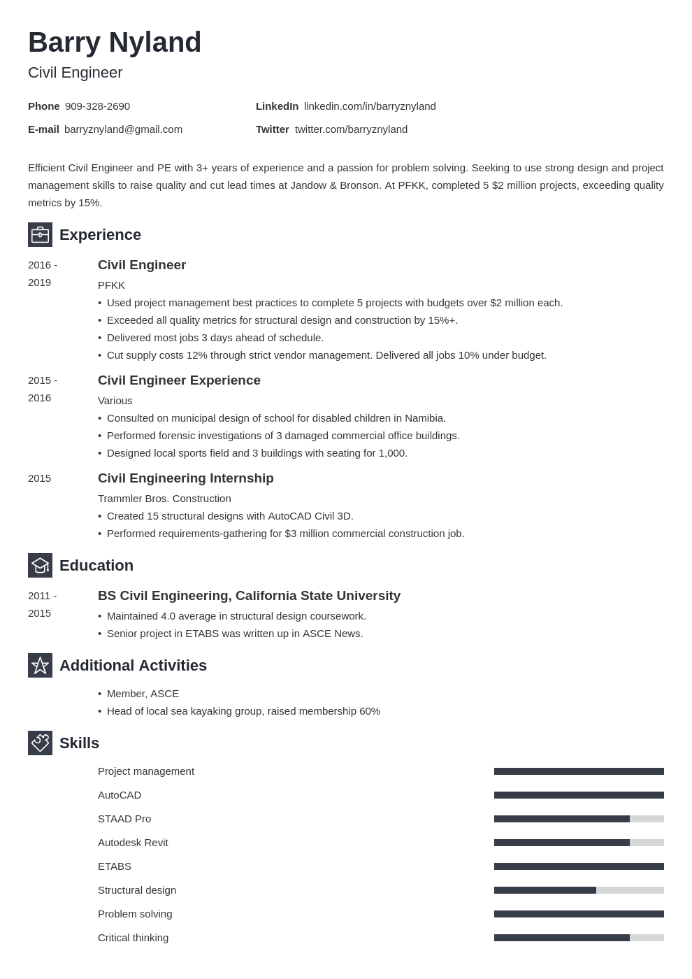 civil engineer template newcast