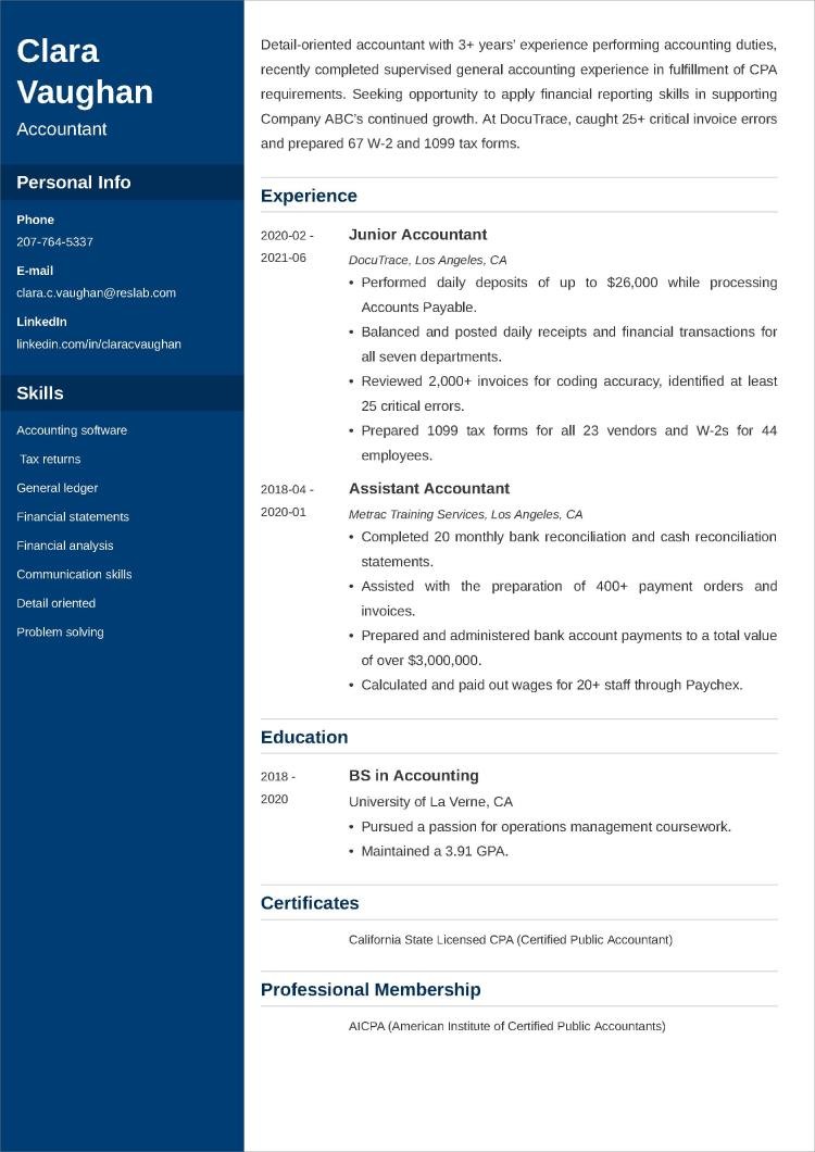 entry-level accounting resume example