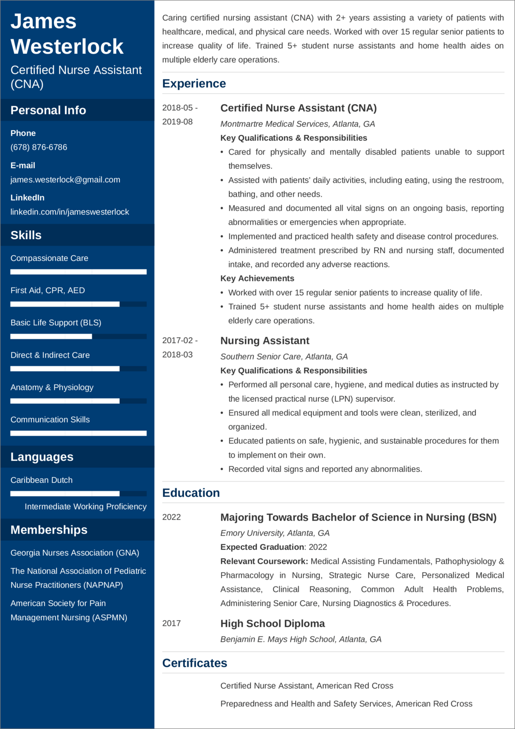 cna resume example