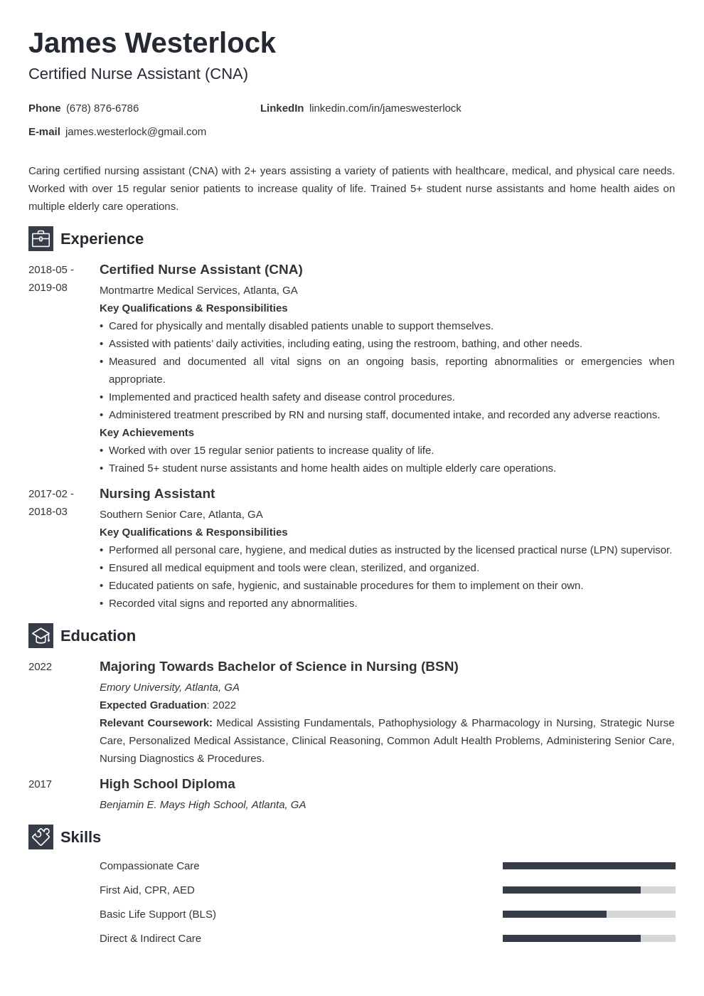 Certified Nursing Assistant (CNA) Resume Examples [2024]