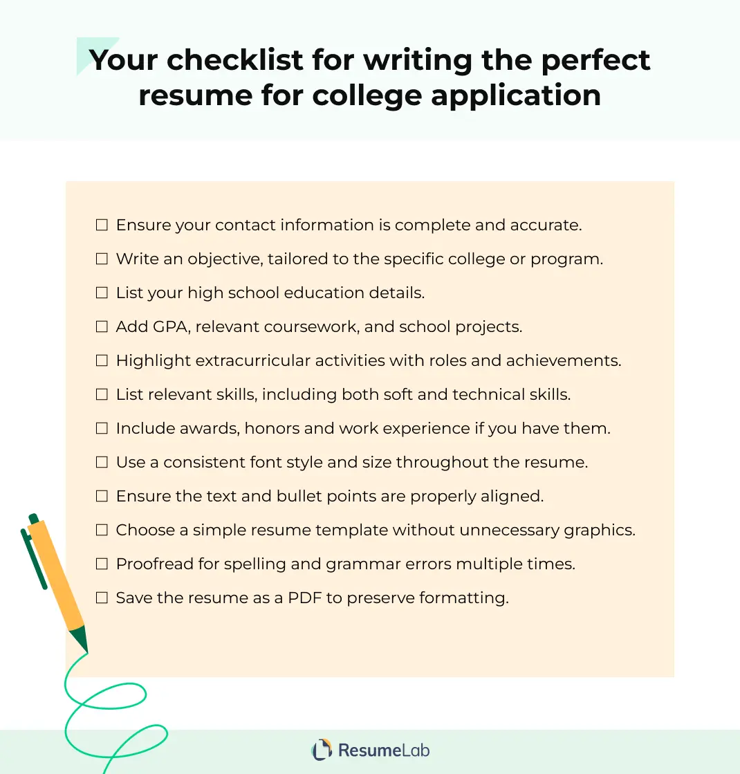 Resume for college application - writing checklis