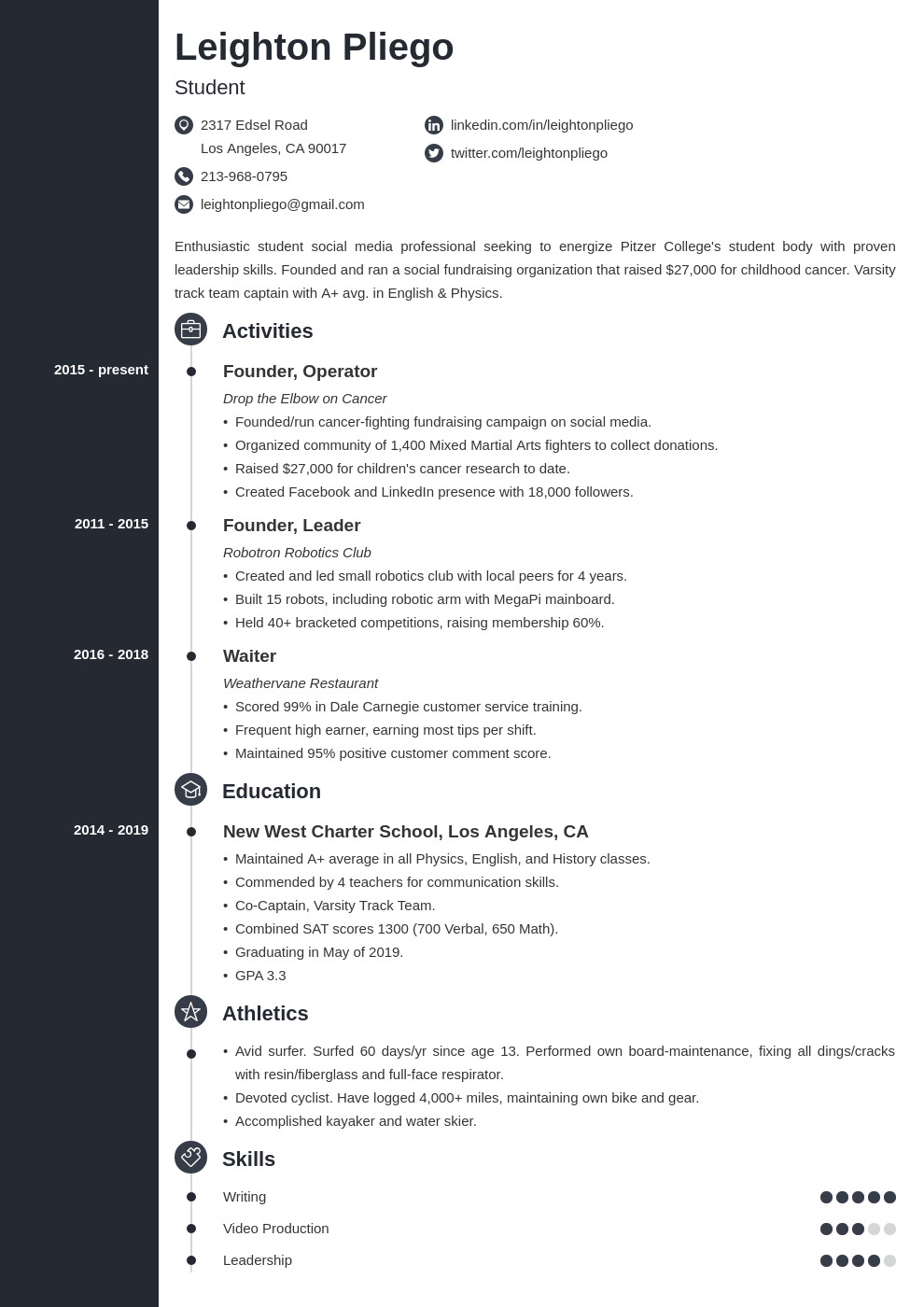 College Application Resume Template For High School Students