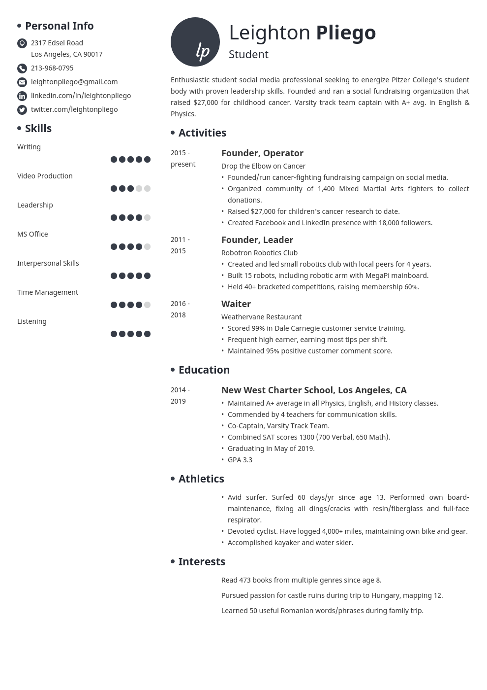 College Application Resume Template for High School Students