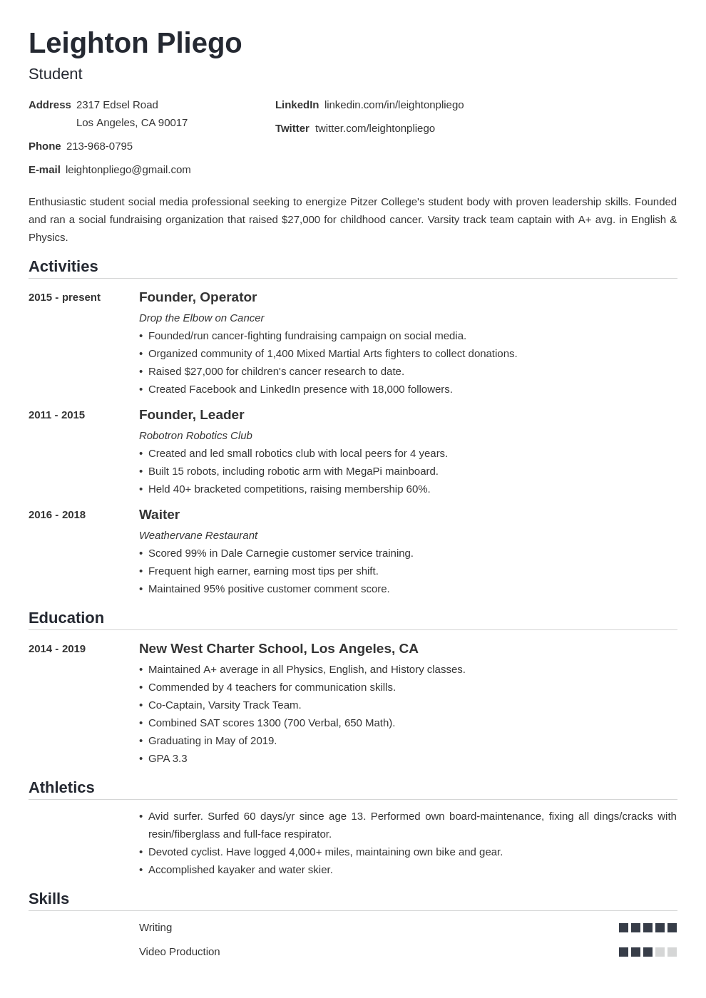 university admission resume sample