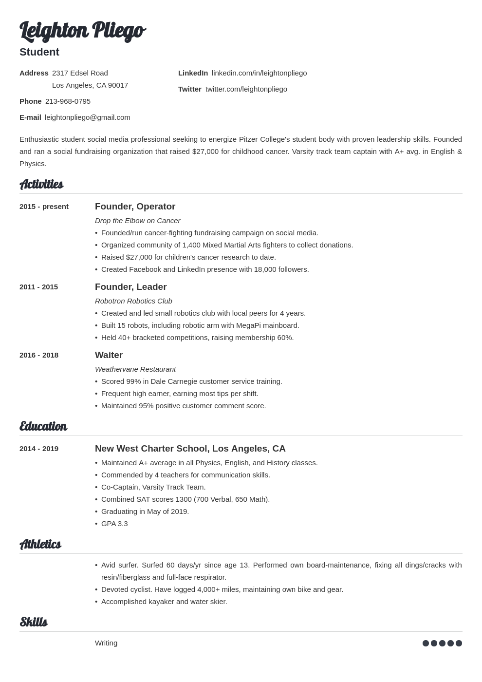 University Application CV Examples Template Writing Tips