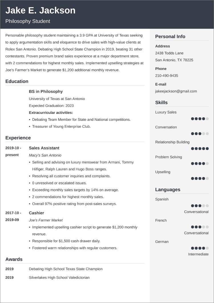 College Freshman Resume Guide Examples Template