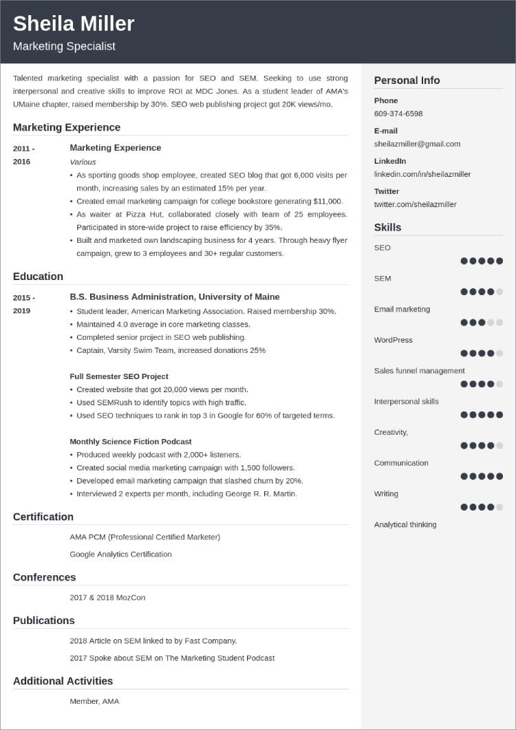 resume examples 2022 for college students