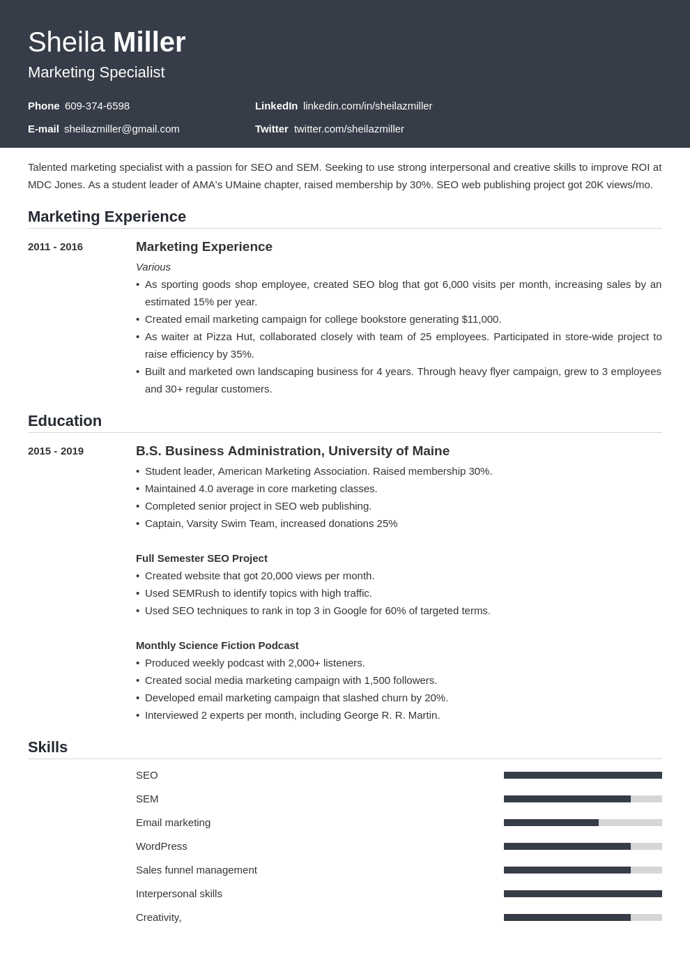 resume sample for university application