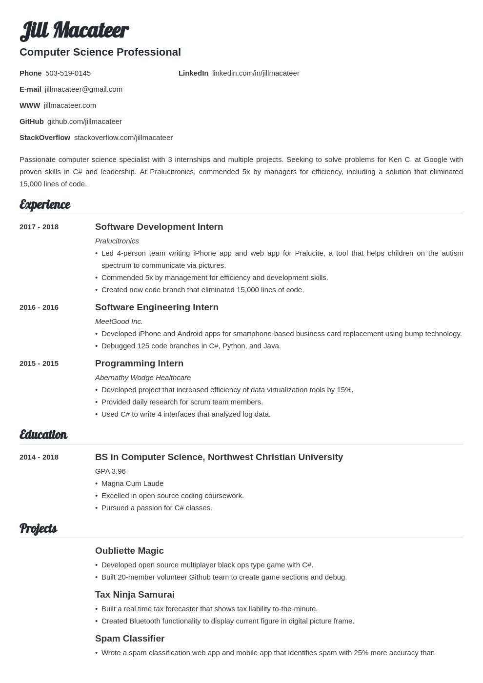 Additional coursework on resume computer science