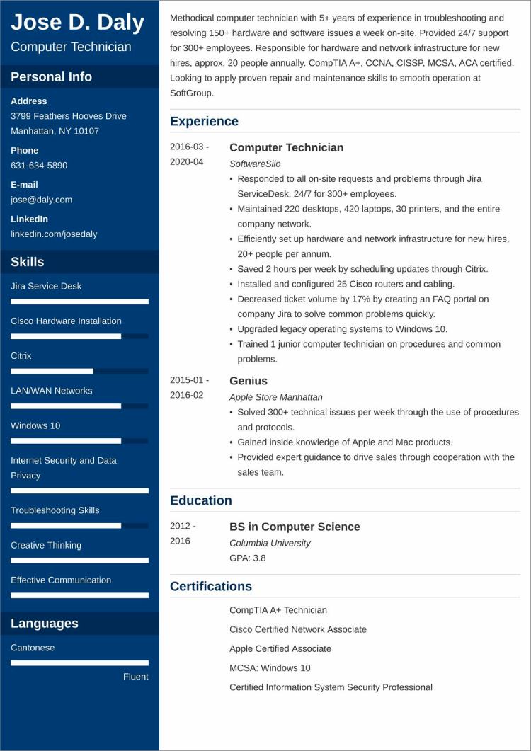 Computer Technician Resume—Sample and 25+ Writing Tips