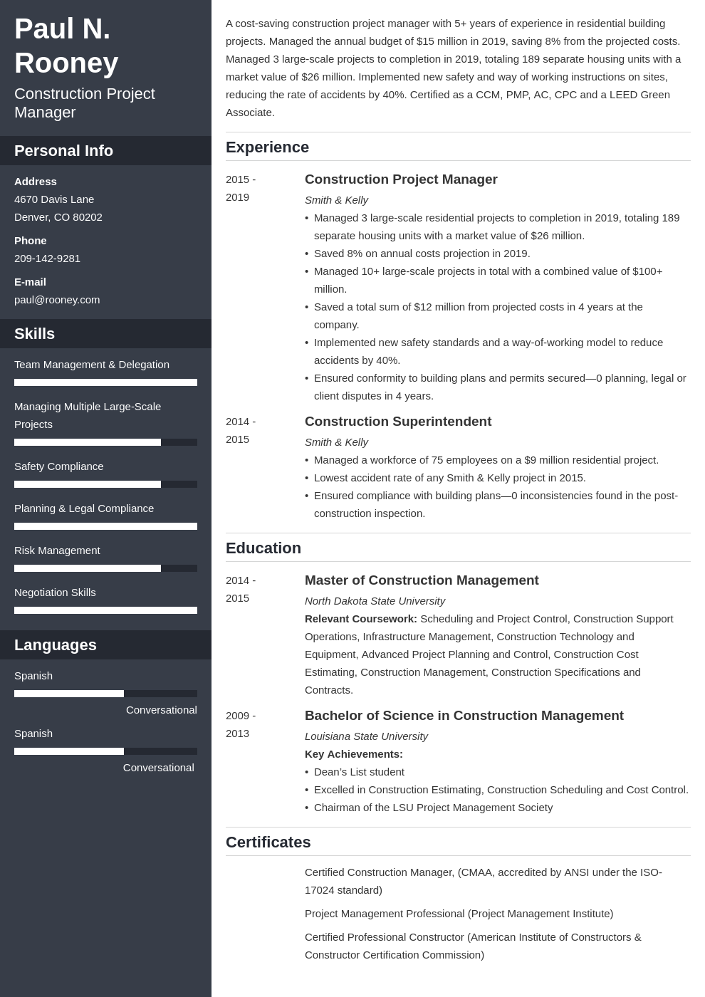 construction project manager template cascade