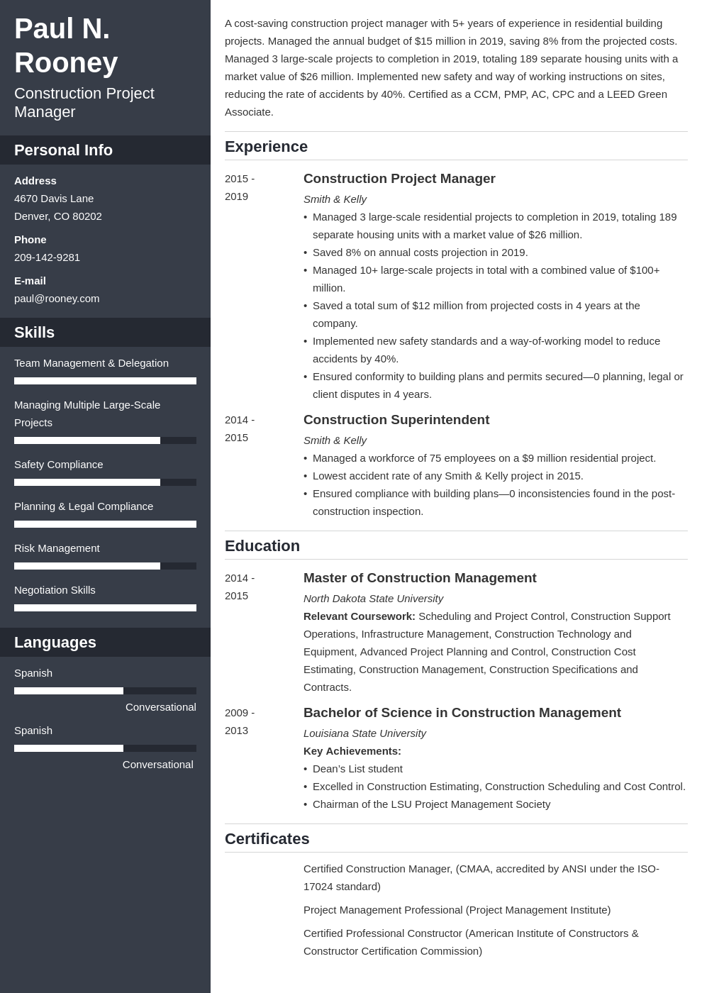 Construction Project Manager Resume—Sample and 25+ Tips