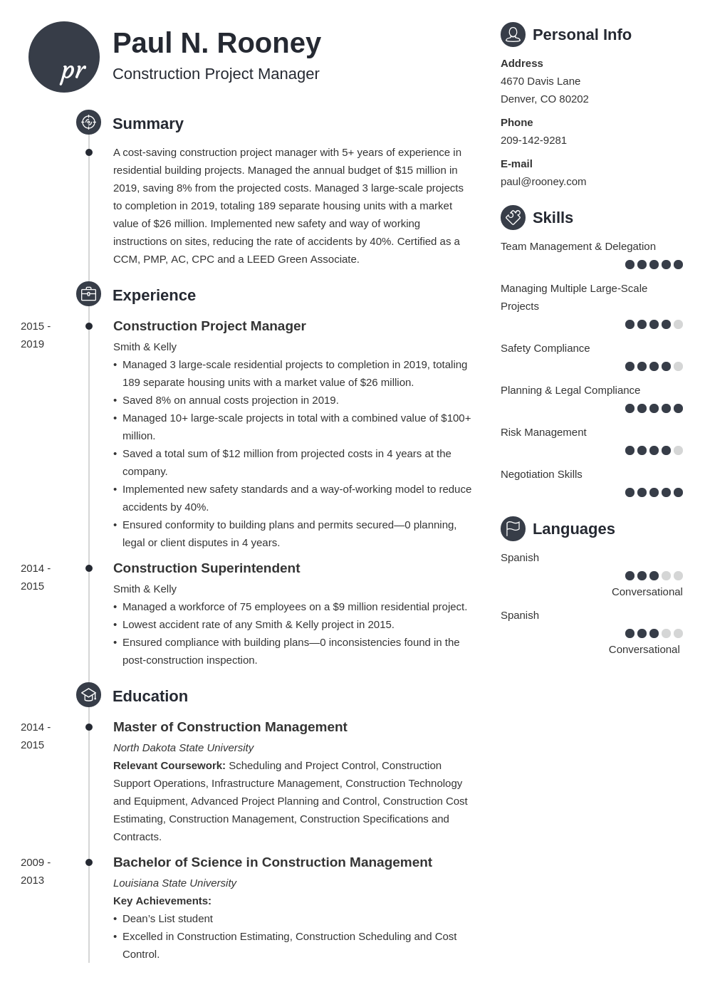 construction project manager template primo