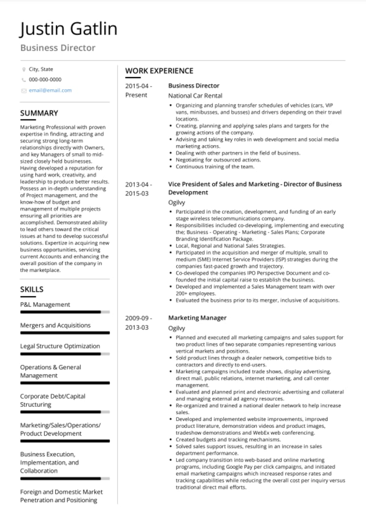 corporate resume template from visualcv