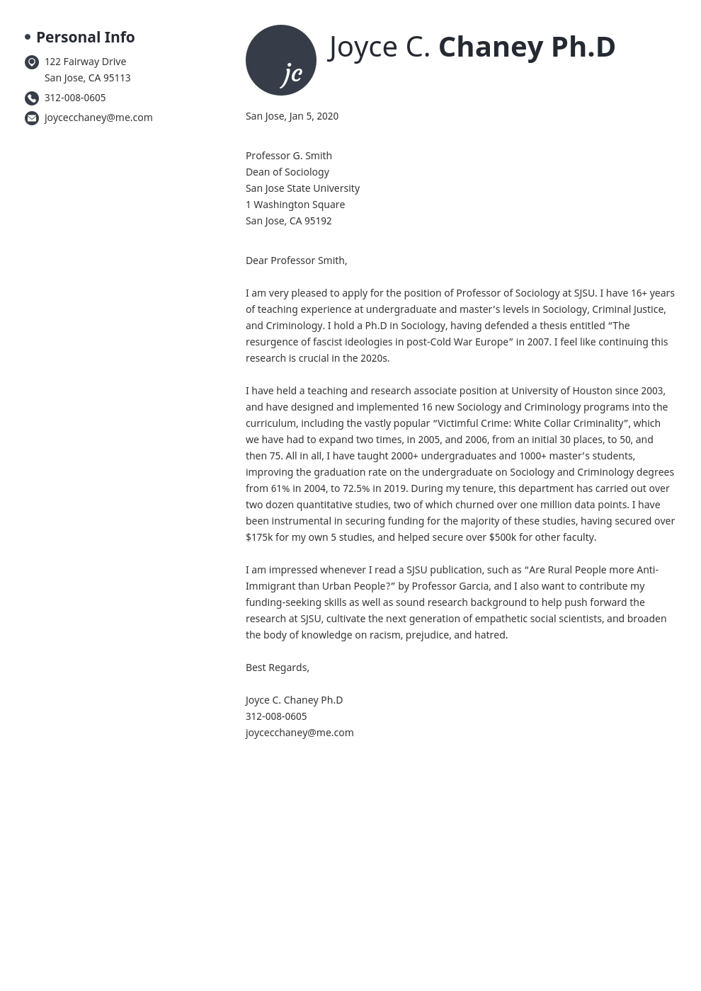cover letter examples academic template initials