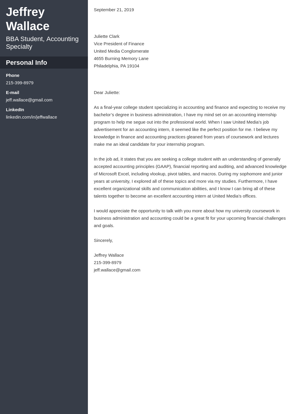 entry level accounting cover letter example