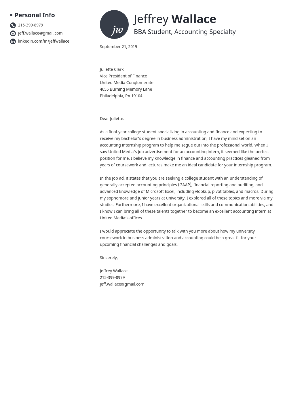 cover letter examples accounting template initials