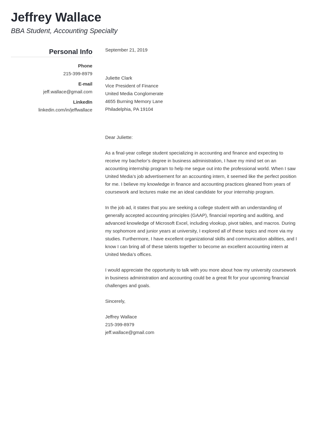 cover letter examples accounting template simple