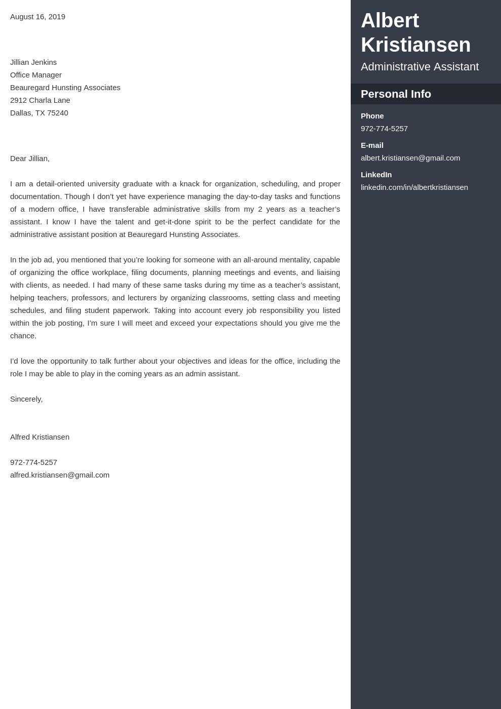 cover letter examples administrative assistant template enfold