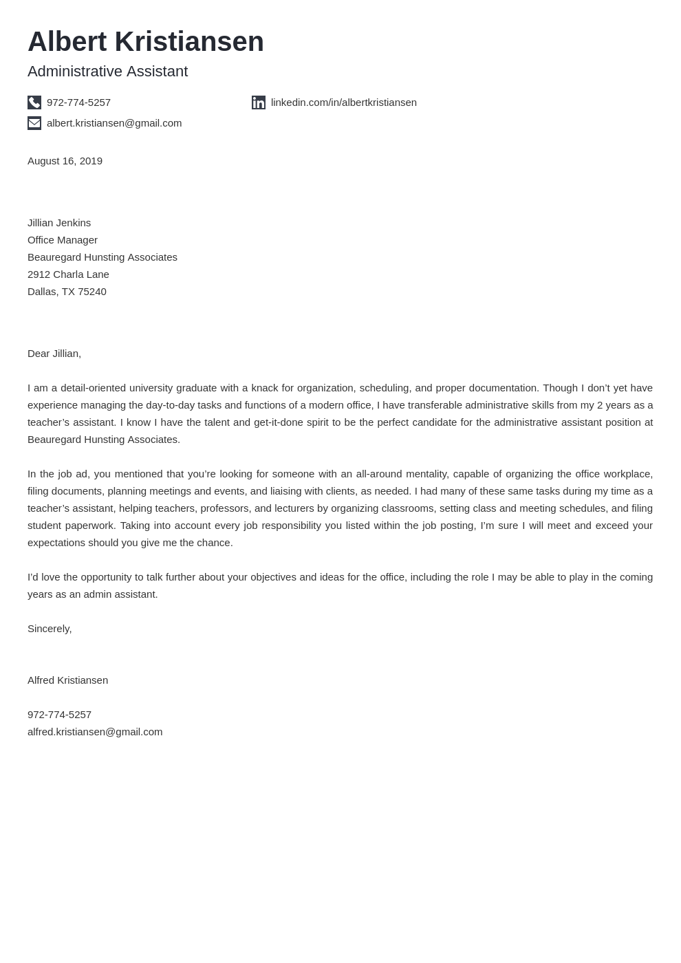 cover letter examples administrative assistant template iconic