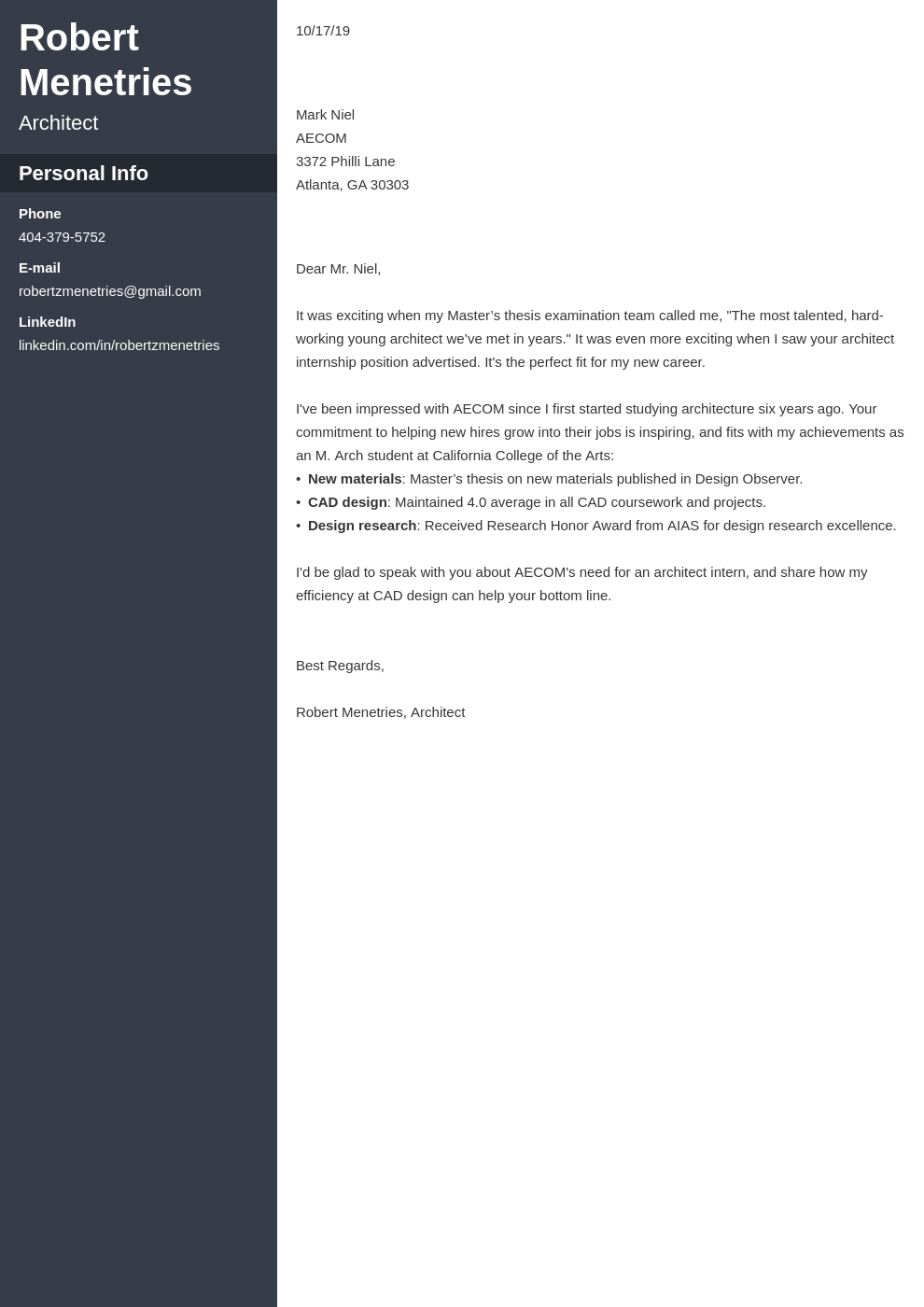 cover letter examples architecture template cascade