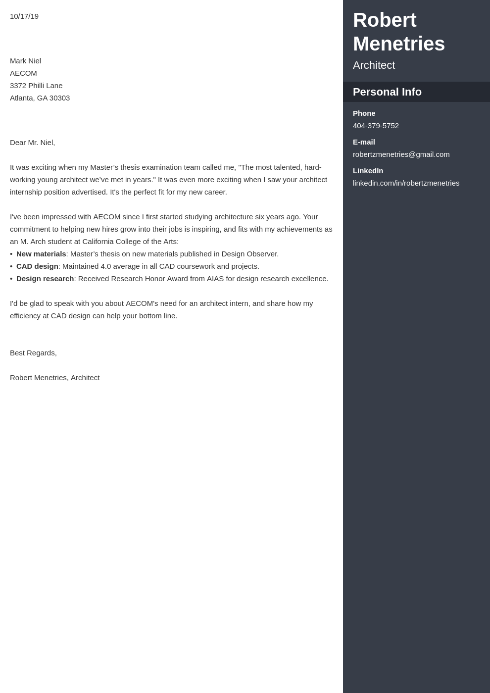 cover letter examples architecture template enfold