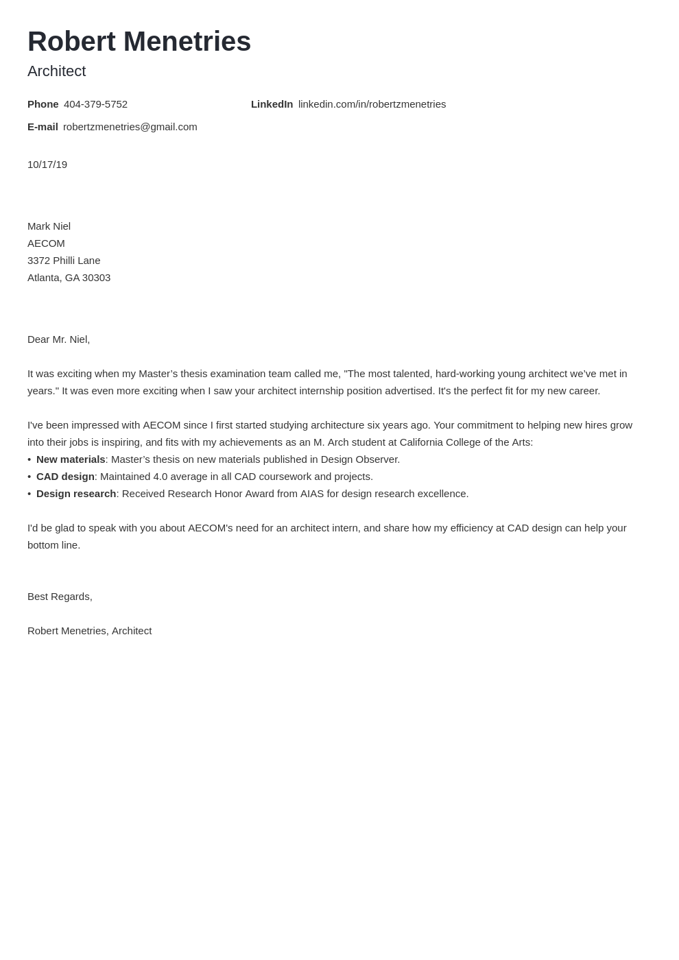 cover letter examples architecture template minimo