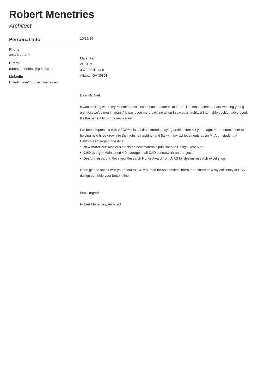 cover letter examples architecture template muse