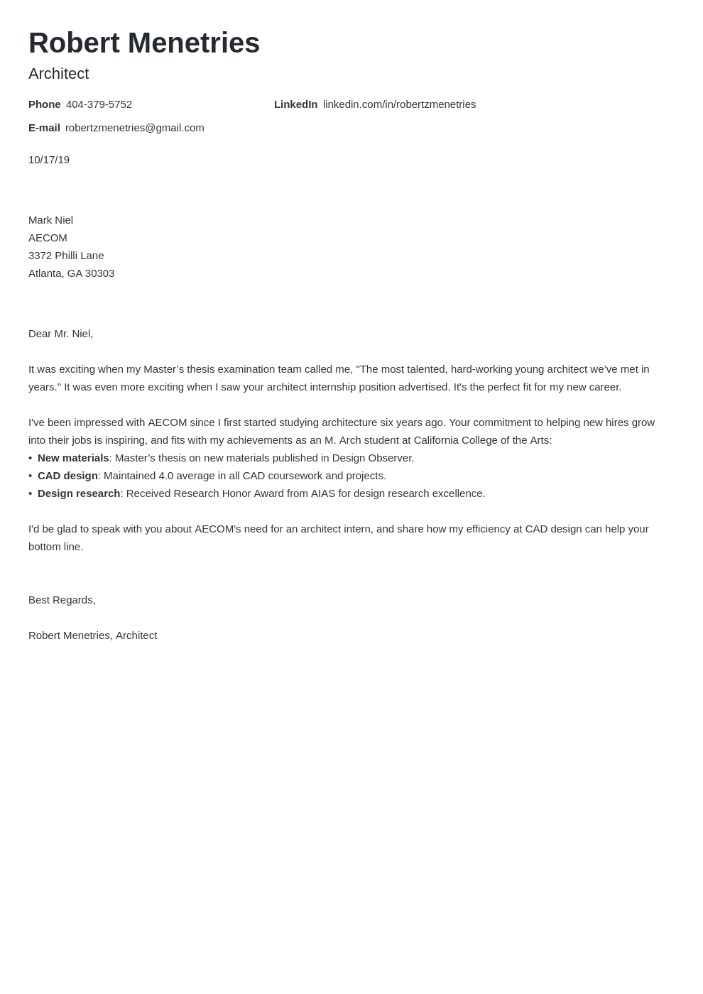 cover letter examples architecture template nanica