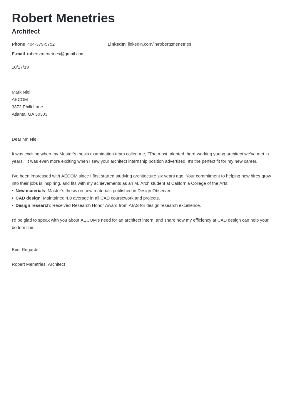 cover letter examples architecture template valera