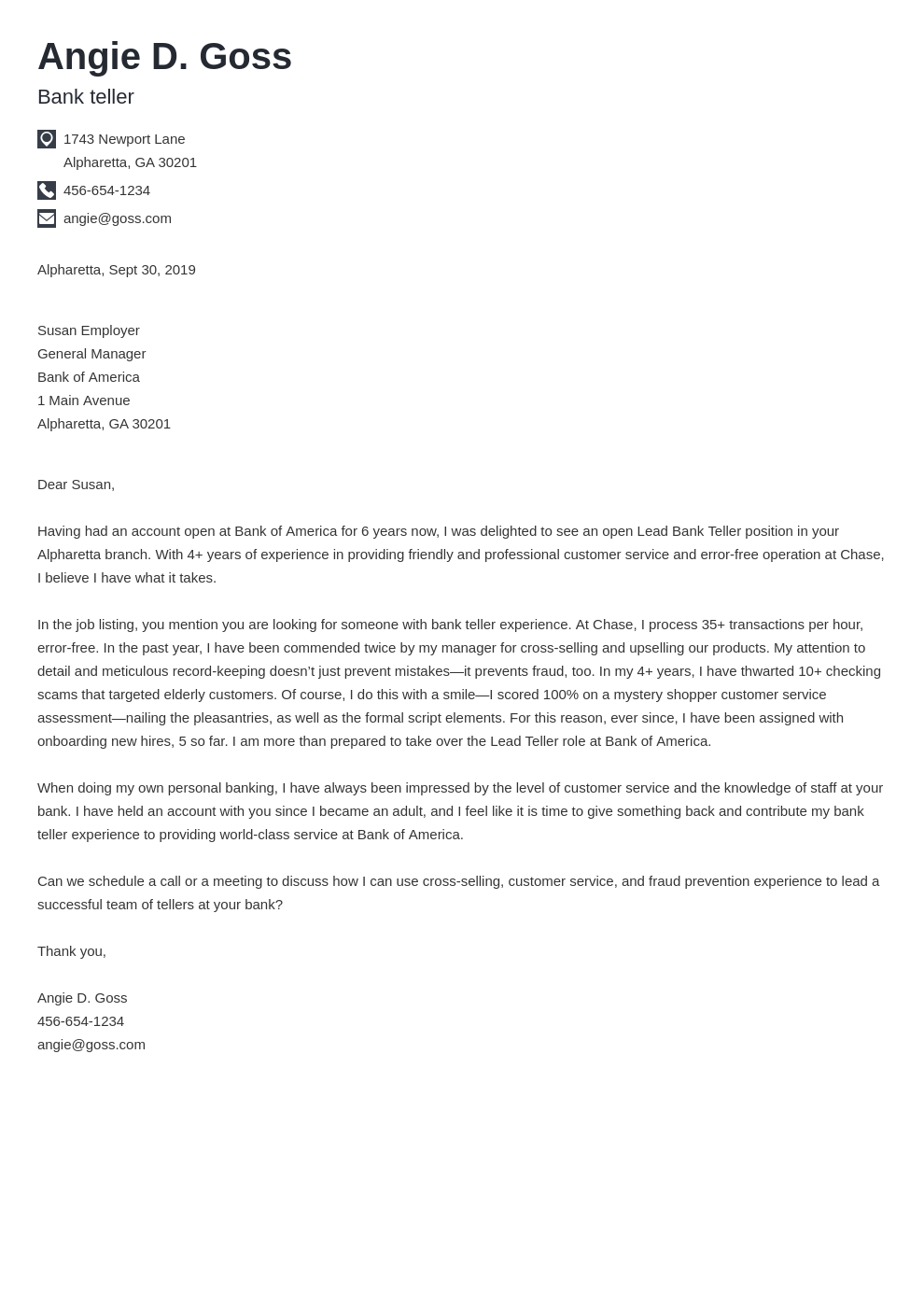 Bank Teller Cover Letter Examples Ready To Use Templates