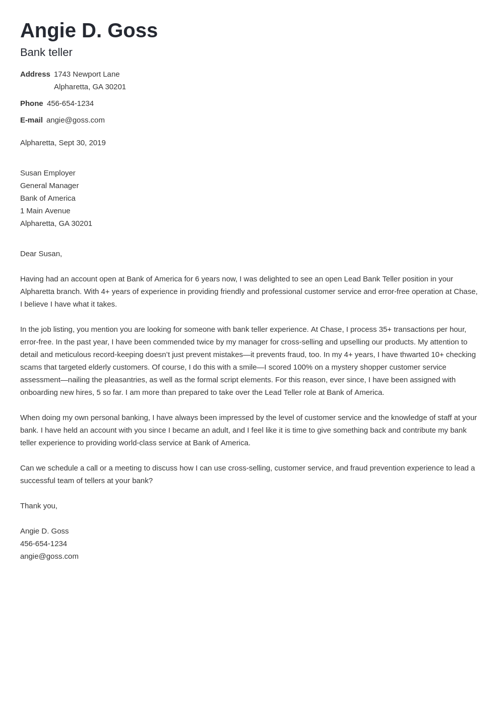 Bank Teller Cover Letter Examples Templates For 2024