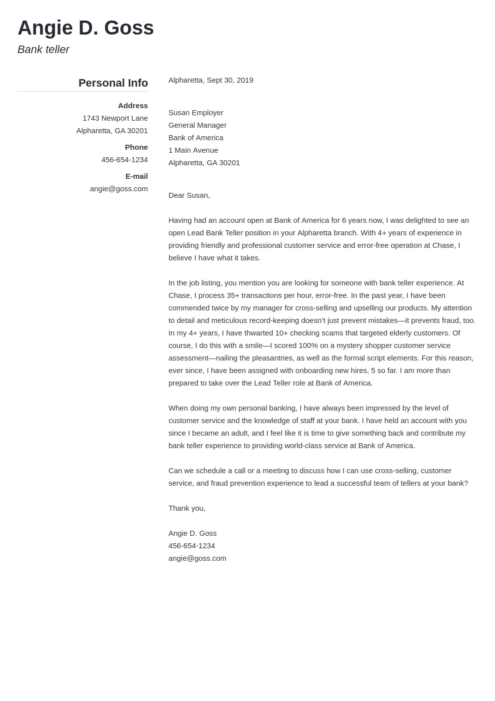 cover letter examples bank teller template simple