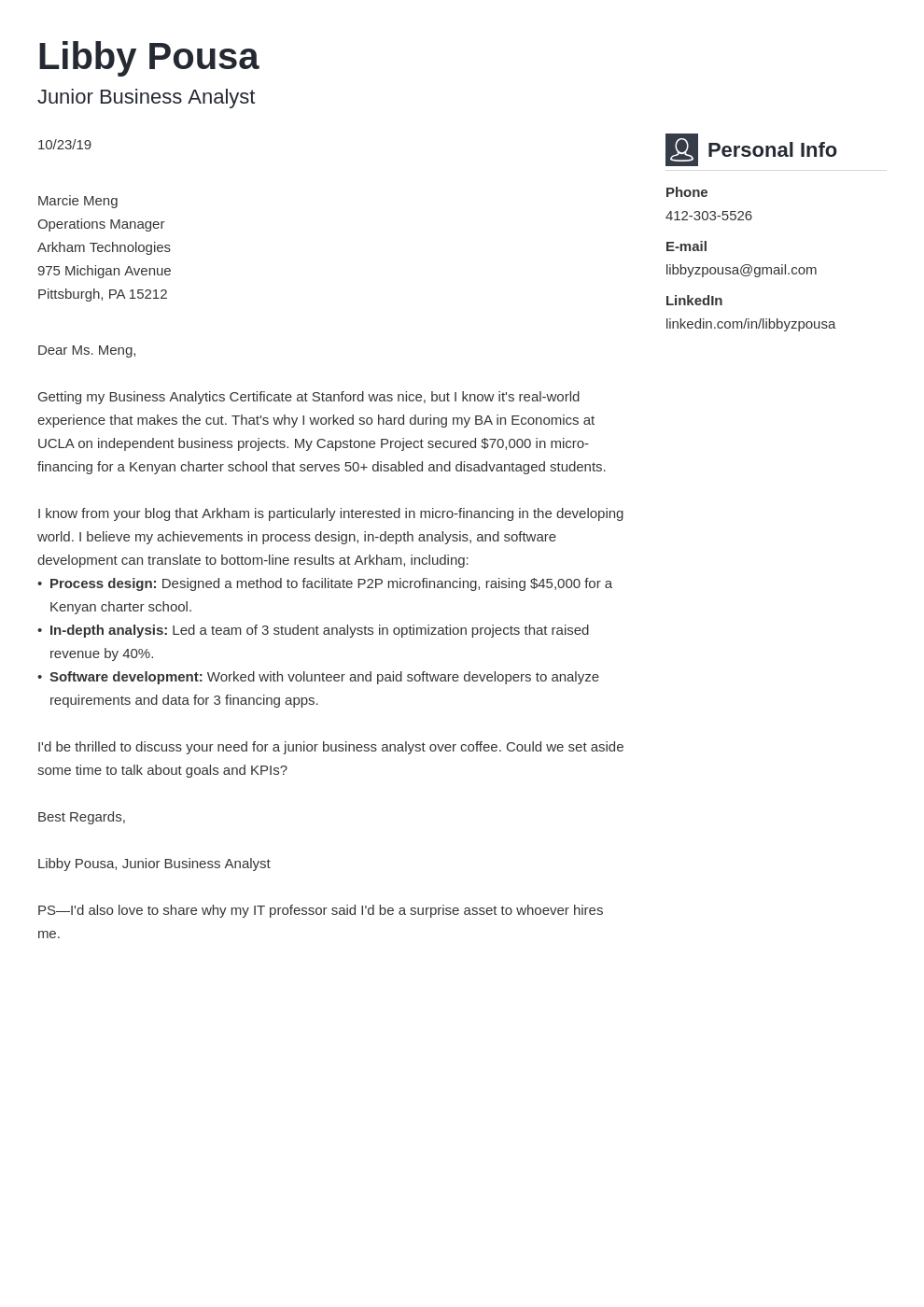 cover letter for business analyst position