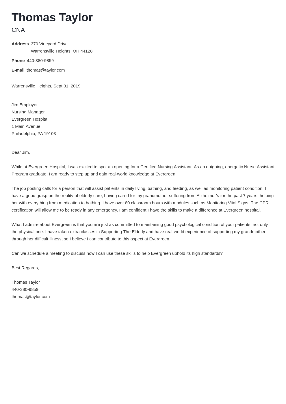 cover letter examples cna template minimo