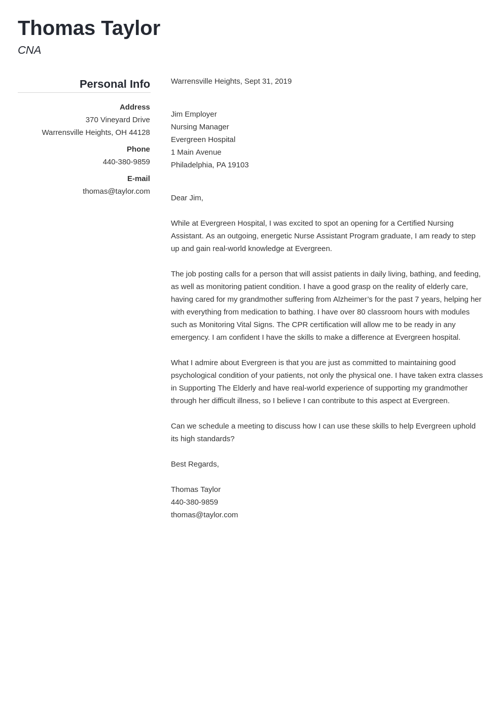 cover letter examples cna template simple