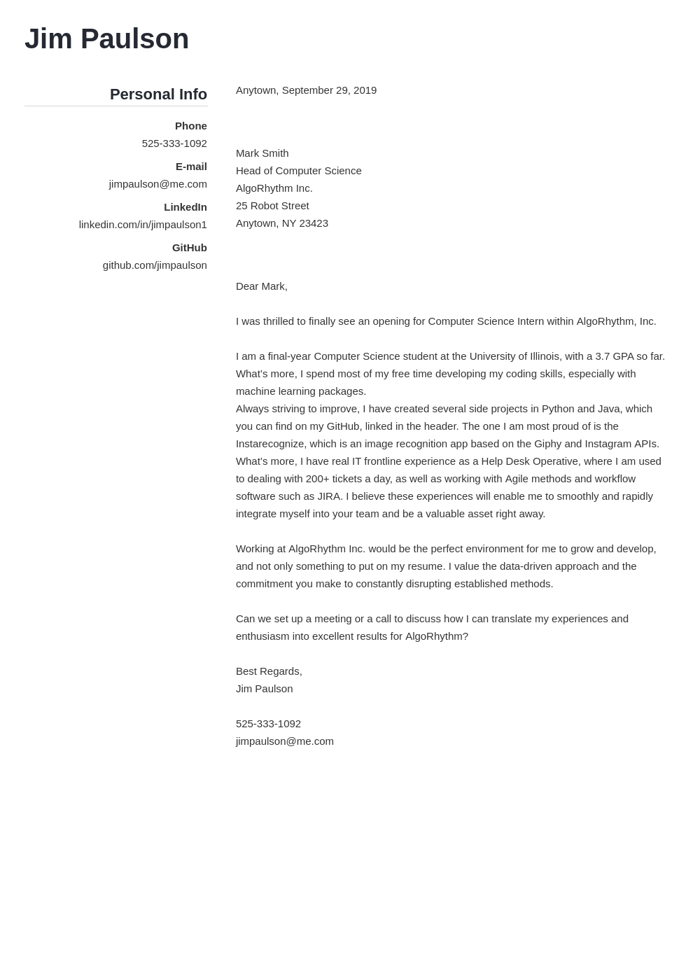 cover letter examples computer science template simple
