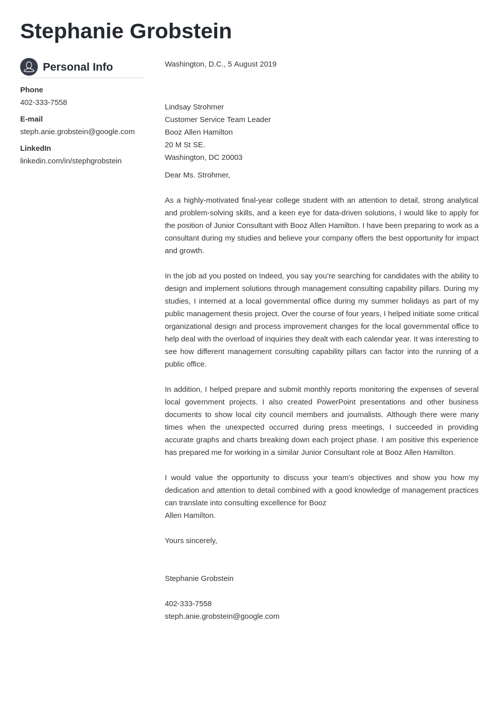 Consulting Cover Letter Example, Template, and Writing Tips