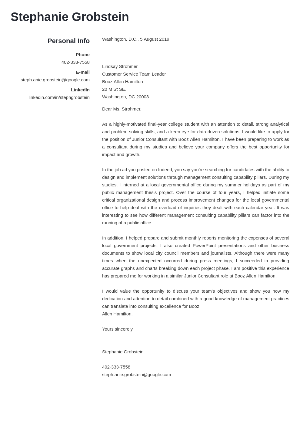 cover letter examples consulting template simple