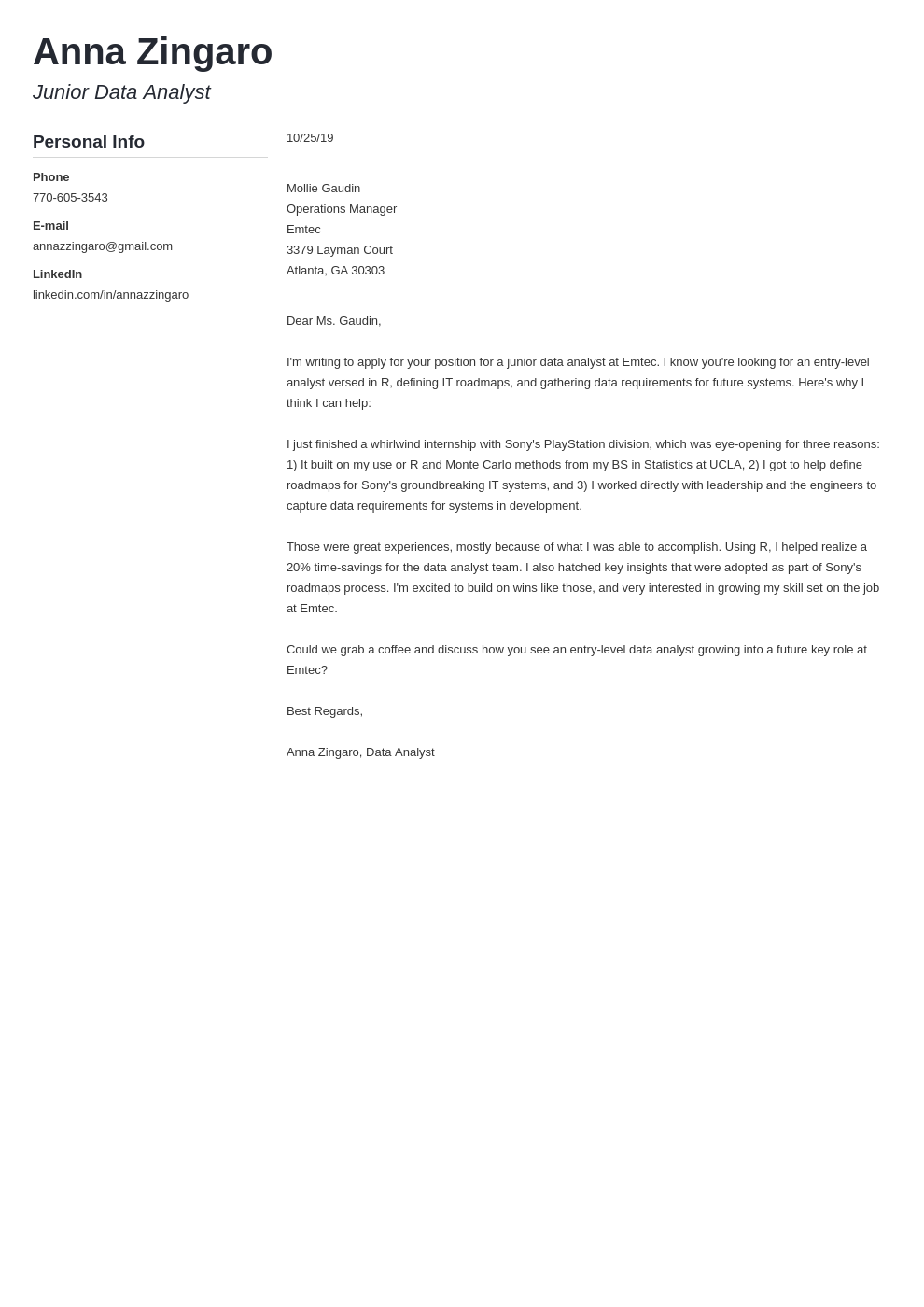 data analyst cover letter example