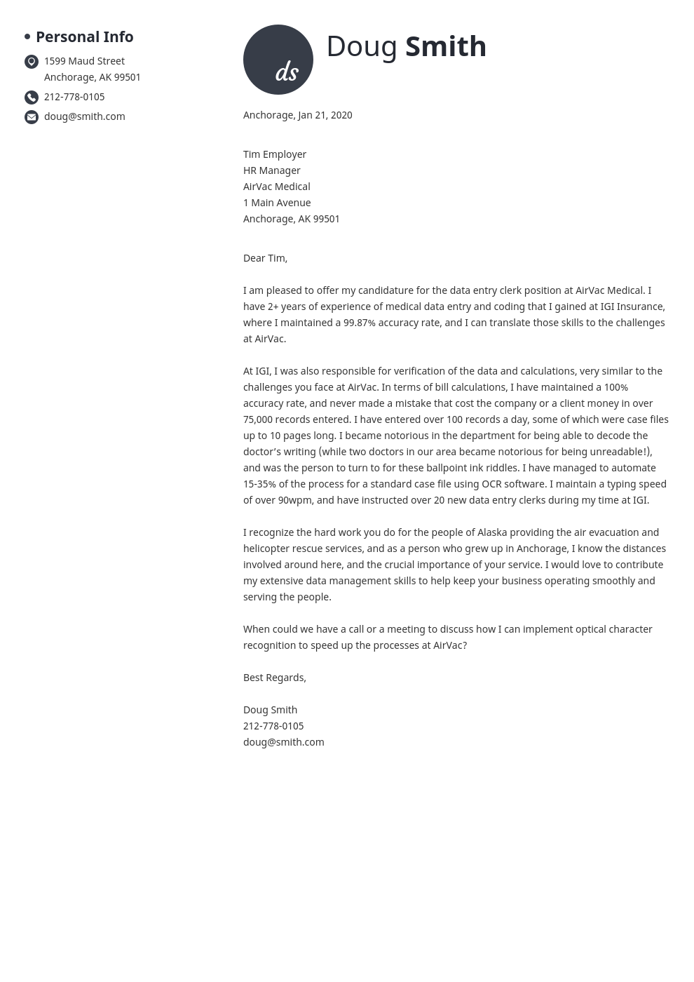 cover letter examples data entry template initials