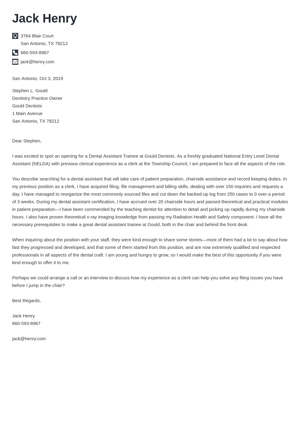 cover letter examples dental assistant template iconic