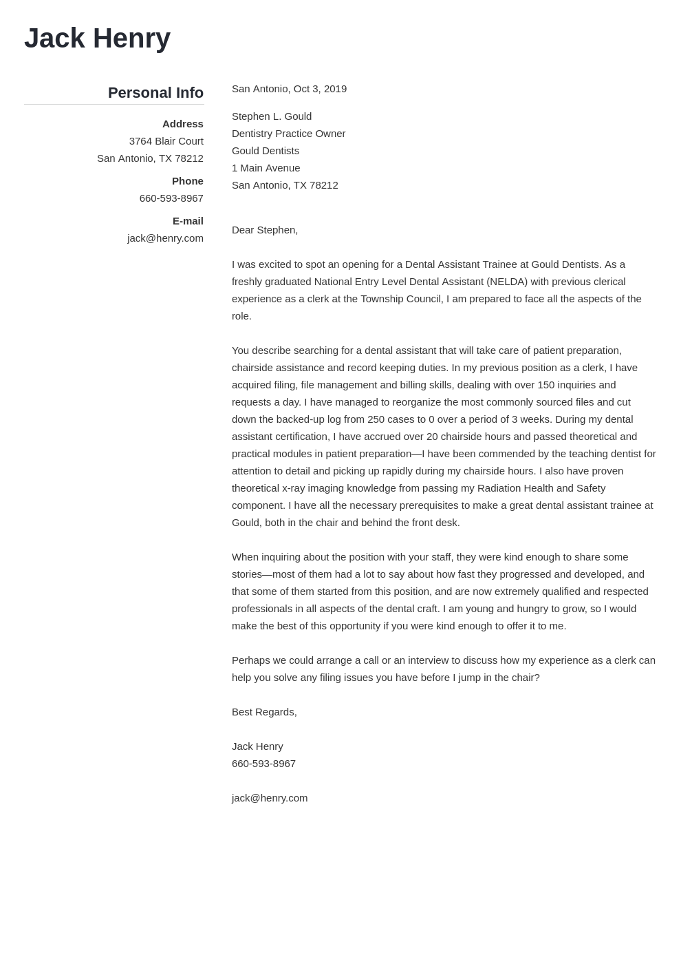 cover letter examples dental assistant template simple