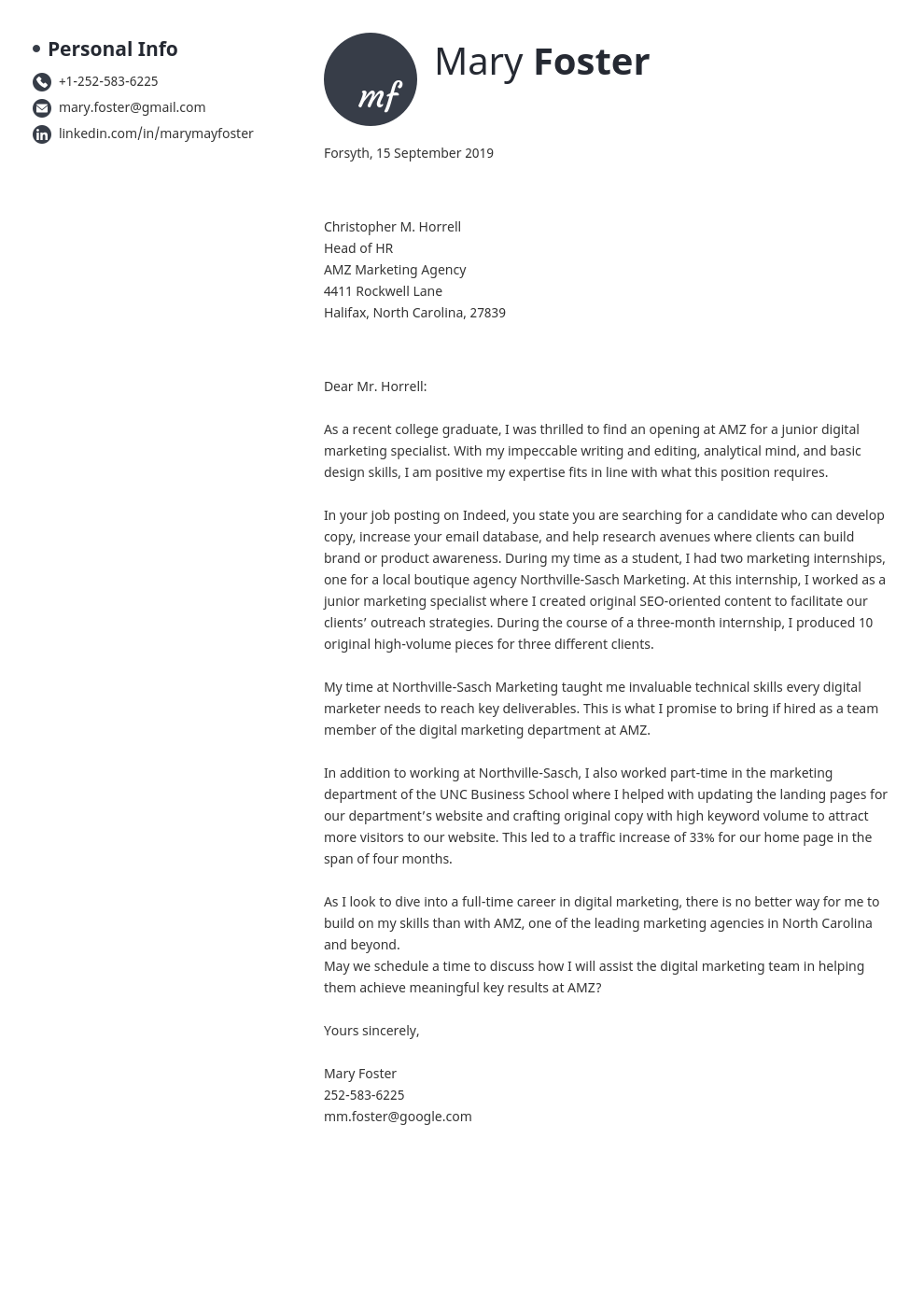 cover letter examples digital marketing template initials