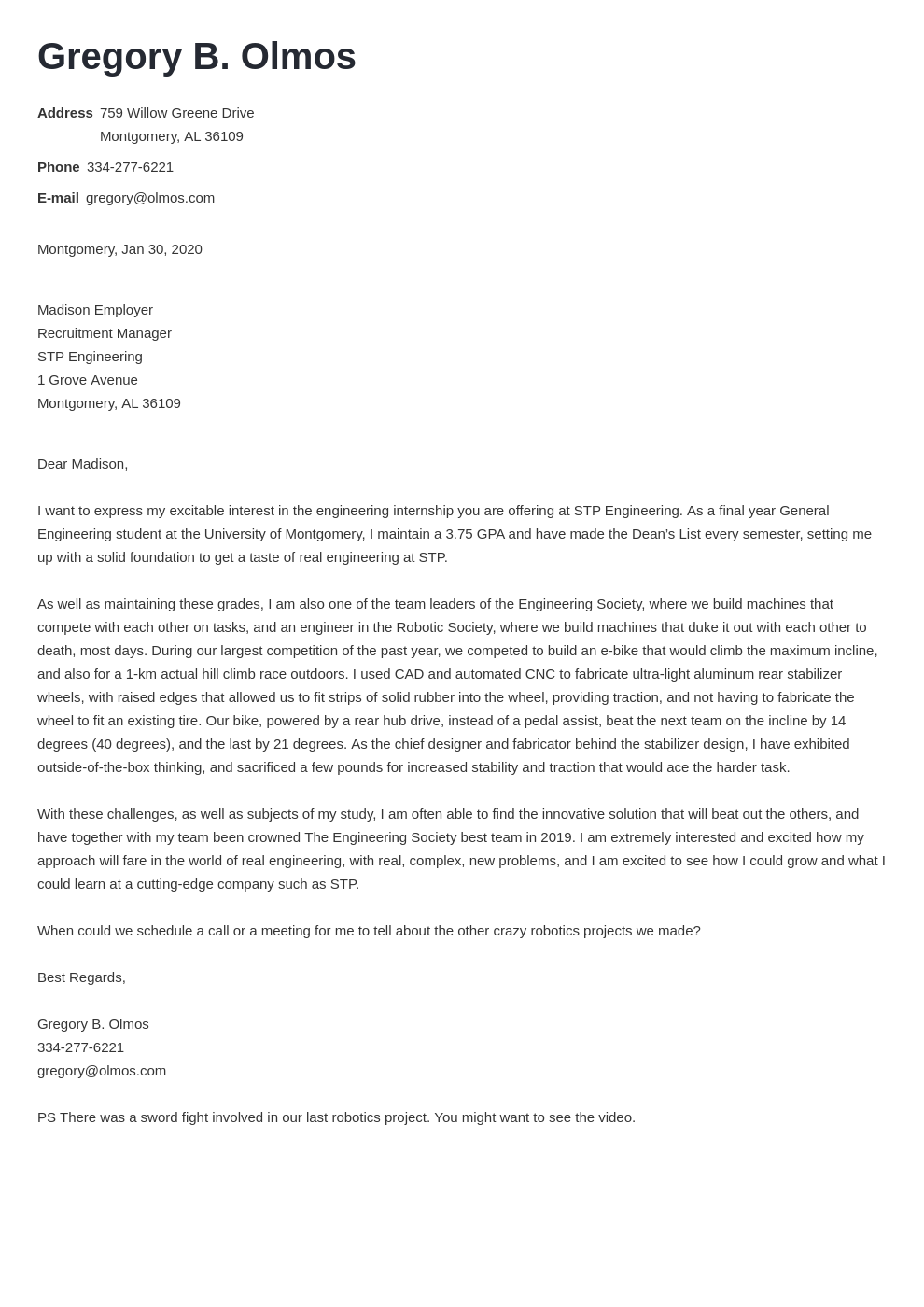 Engineering Internship Cover Letter: Sample & Template to Fill
