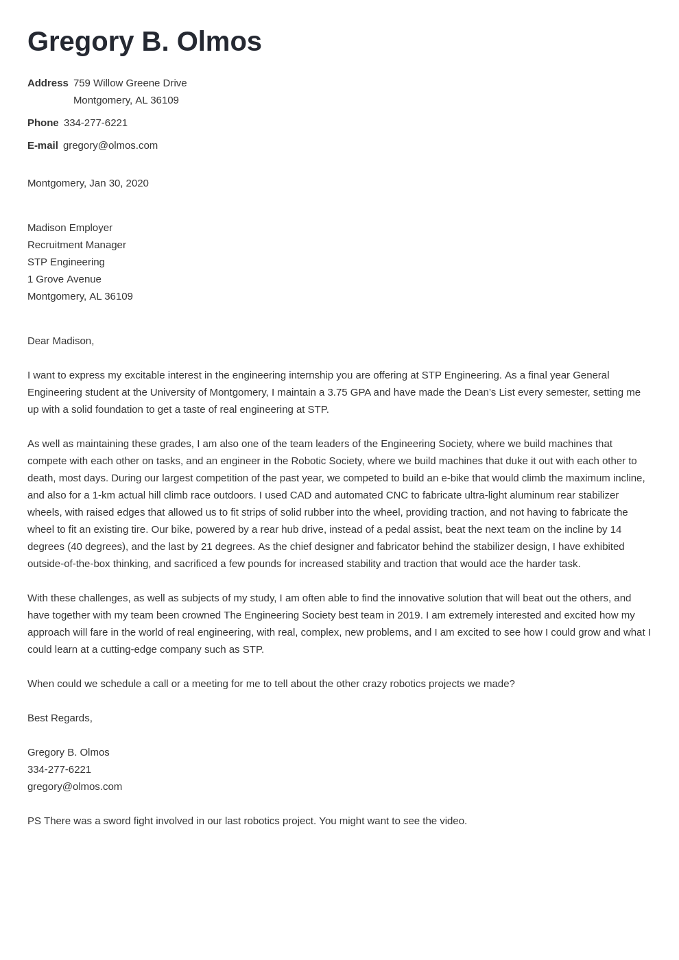 Engineering Internship Cover Letter Sample Template To Fill