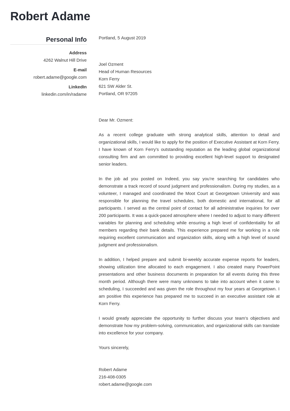 cover letter examples executive assistant template simple