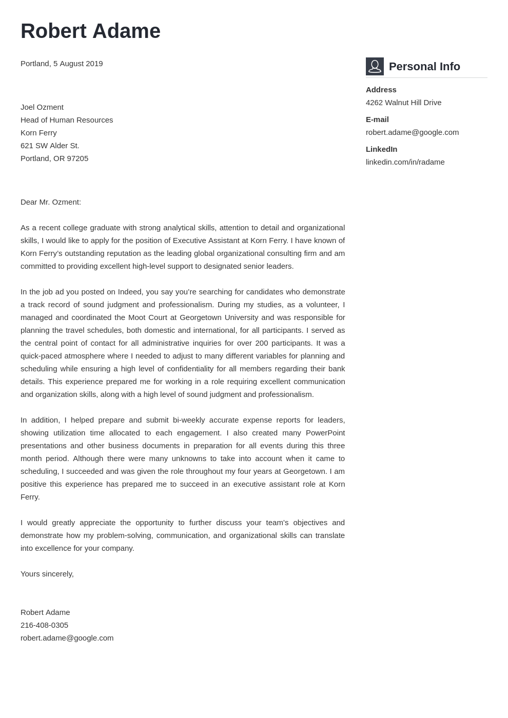 sample cover letter for personal assistant to ceo